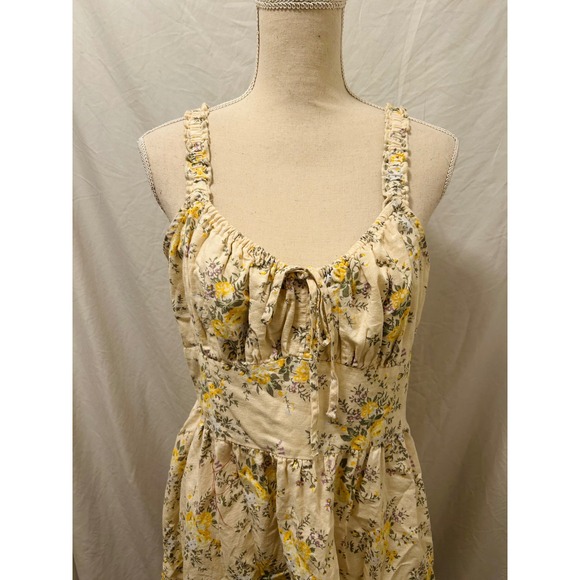 Lucky Brand Floral Smocked Mini Dress Yellow White Women's Size L - Picture 2 of 7